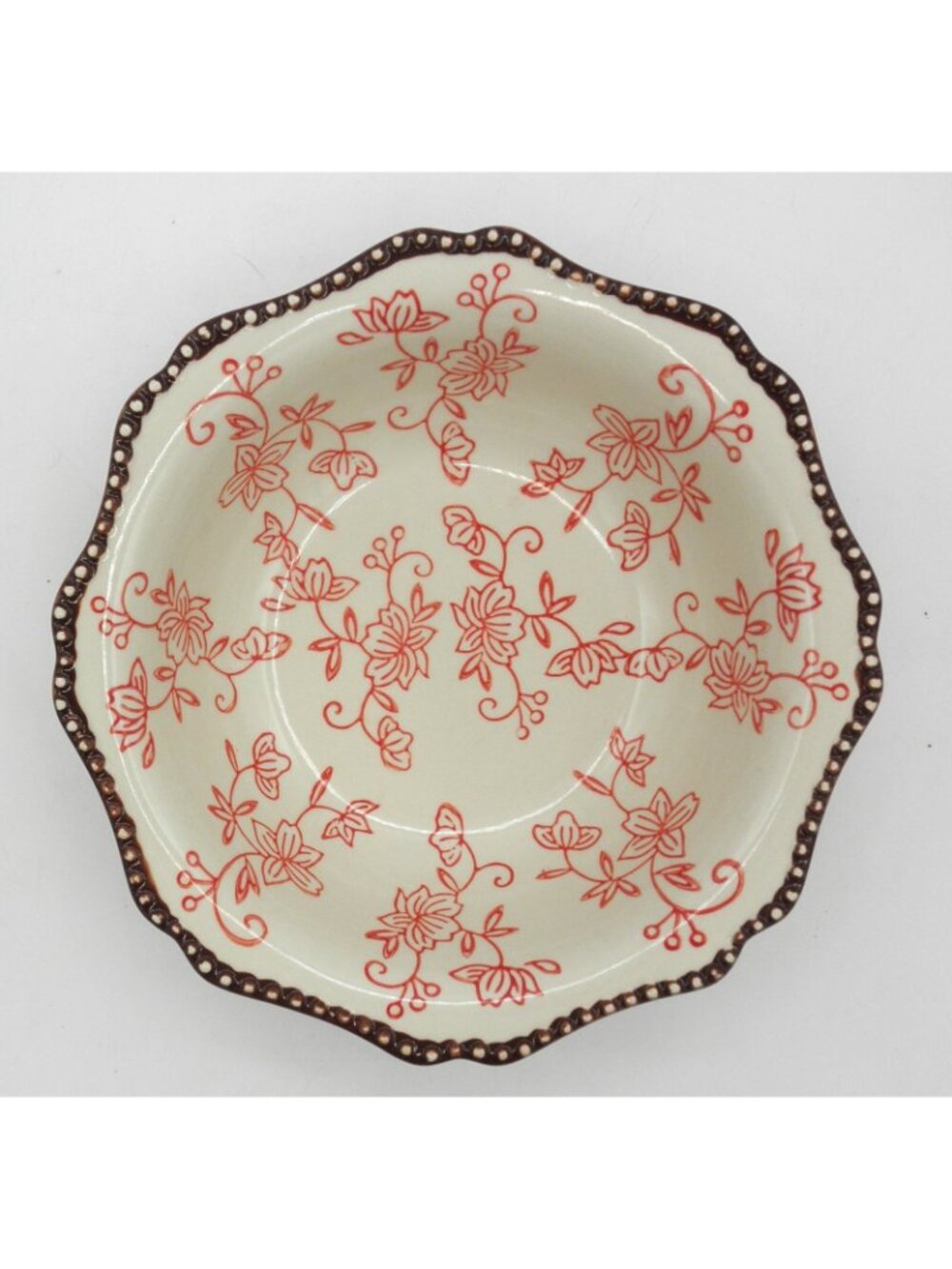 Temptations Cranberry Floral Lace Scalloped Edge 7.5 Inch Cereal Bowls Set of 4 - Picture 6 of 9